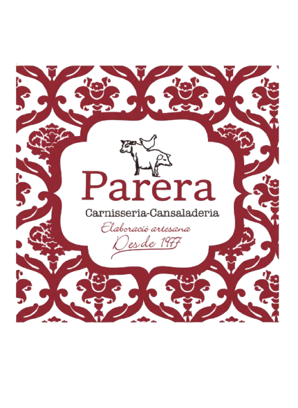 Logotipo Parera de Carnicerías Castellanas en marco rojo decorativo
