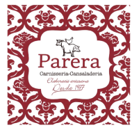Logotipo Parera de Carnicerías Castellanas en marco rojo decorativo